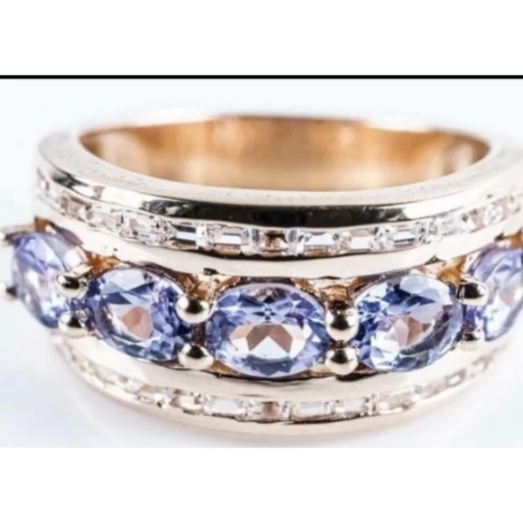 925 Silver Ring Natural Tanzanite 1.40ct and 30 Sapphire Appraise $1240 Size 7.5 - Picture 2 of 3